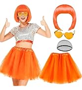 PLULON Orange Short Bob Wig with Tutus Heart Sunglasses for Women Costume, 80s Vintage Puffy Tutu...