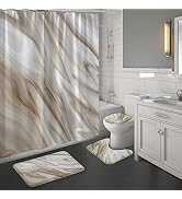MitoVilla 4 Pcs Brown Bathroom Sets with Shower Curtain and Rugs and Accessories, Modern Taupe Ma...