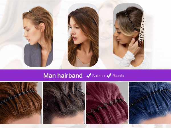 fenshine 6PCS Metal Hair Bands, Spring Wavy Hoop Unisex Black Headband