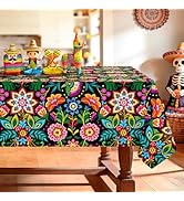 hometrixx Mexican Rectangle Tablecloth Cinco De Mayo Fiesta Floral Washable Wipeable Polyester Ta...