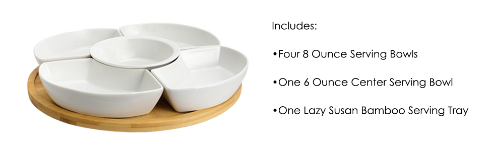 kitchen countertop stoneware bamboo 6 piece appetizer condiment server tray round party serveware