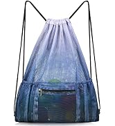 Nidoul Mesh Drawstring Bag with Zipper Pocket, Beach Bag for Swimming Gear Backpack Gym Storage B...