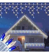 BEEWIN 200ct Blue&Clear Mini Icicle Christmas Lights, 23FT White Wire Incandescent Bulb String Li...