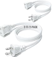2 ft Short Extension Cord 125V 10A 1250W Slim Design, 2-Prong Polarized Plug