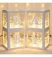 Lovelite Baby Boxes with Letters for Baby Shower, 4 Clear Baby Balloon Boxes with LED Fairy Strin...