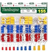 Tanbupu 155pcs Insulated Ring Terminals 11-Sizes(M4/M5/M6/M8/M10) 22-16/16-14/12-11AWG O Ring Con...