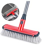 Scrub Brush Floor Brush with Long Handle, Deck Brush Floor Scrubber 2 in 1 Scrape Brush Stiff Bri...