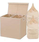 Simple Houseware Double Laundry Hamper with Lid and Removable Laundry Bags, Beige