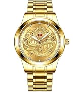 Avaner Men's Stainless Steel Wristwatch Engraved Dragon Dial Analog Quartz Watches with Luminous ...