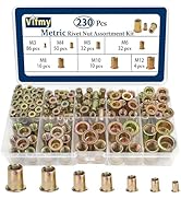 Vifmy Metric Rivet Nut Assortment Kit(230 Pcs), M3 M4 M5 M6 M8 M10 M12 Flat Head Rivnut Set,Zinc ...