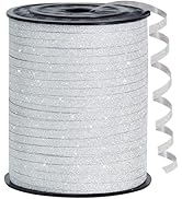 BEISHIDA 500 Yards White Glitter Ribbon Curling Crimped, Glitter Ribbon Balloon String Shiny for ...