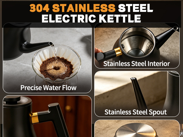 Close-up of stainless steel seamless interior and tight fitting lid of electric tea kettle