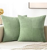 MIULEE Sage Green Corduroy Pillow Covers Pack of 2 Boho Decorative Spliced Throw Pillow Covers So...
