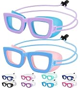 Vvinca Kids Swim Goggles, 2 Pack Toddlers Swimming Goggles Bungee Strap No Hair Pulling Anti-Fog/...