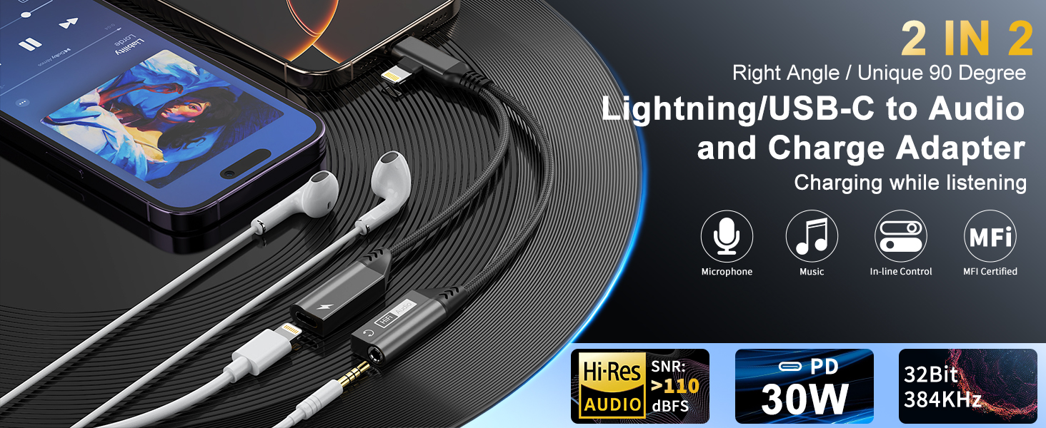 Lightning + USB C to 3.5mm headphone and Charger Adapter