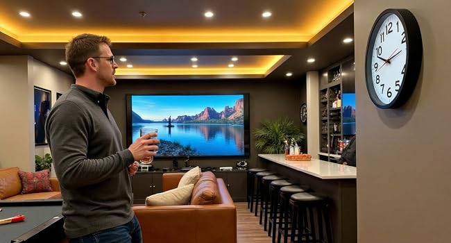 man cave with ultimate wall clock