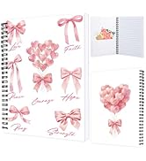 PRESSINART Pink Bible Journal 8 x 6 Inch Bible Spiral Notebook 80 Pages Bows Cute Church Faith Jo...