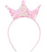 BAHABY Birthday Crown Headband Pink Glitter Birthday Headbands for Girls 2nd Bday Outfit 2 Year O...