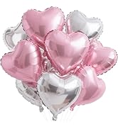 18 Inch Pink Silver Heart Balloons, 12 Pcs Heart Foil Mylar Balloons, Silver Birthday Decoration,...