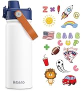 baab 18oz Kids Water Bottle, Insulated Kids Water Bottle with Lockable Spout Lid & Stickers, 18/8...