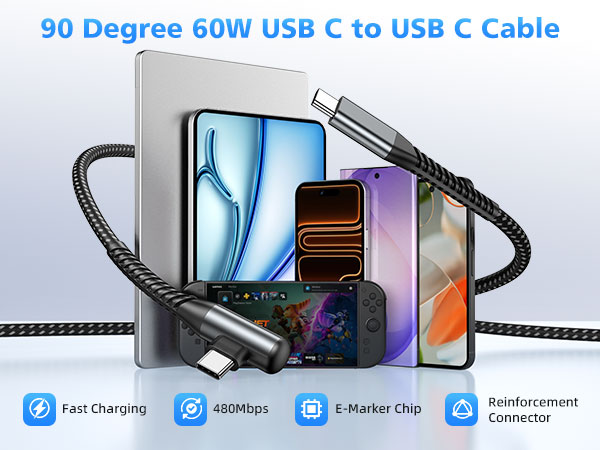 90 Degree USB C to USB C Dual Type C Cable