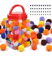 MORFEN 400 Pcs - 300 Pcs1 Inch Pom Poms with 100 pcs Wiggle Eyes (5/6/7/8 mm), Assorted Colors Po...