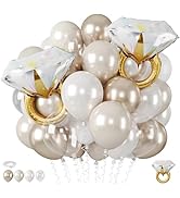 Pearl White and Gold Balloons with Diamond Ring Balloon Foil, 12 Inch Metallic Champagne Gold Cle...