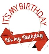 BAHABY It's My Birthday Princess Sash Set - Red Headband, Tiara & Accessories for Women Girls Hap...