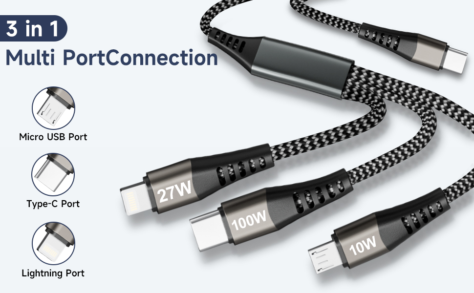 3 in 1 Fast Charging Cable for Multiple Charging Needs