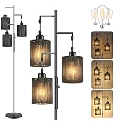 Hotsonic 72" Tall Boho Rattan Style Floor Lamp with Hand-Woven Paper Cord Shade, Dimmable Industr...