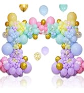 KAWKALSH 219Pcs Rainbow Balloons Garland Arch Kit Different Sizes Latex Balloons Assorted Pastel ...