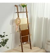 Taozun 67-Inch Wooden Blanket Ladder with Shelf for Living Room - 5-Tier Farmhouse Towels and Qui...