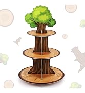 Eaezerav Wood Cupcake Stand 3 Tier, Woodland Animal Baby Shower Decorations Cupcake Topper Cardbo...