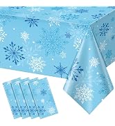 4Pcs Snowflake Tablecloth Christmas Snowflake Disposable Plastic Table Cloth Winter Wonderland Ta...