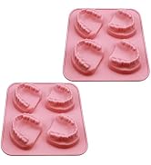 2Pcs 4 Hole Denture Teeth Shaped Ice Cube Mold Silicone Ice Tray DIY Ice Cream Funny Gag Gift For...