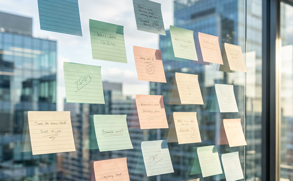 sticky notes with lines