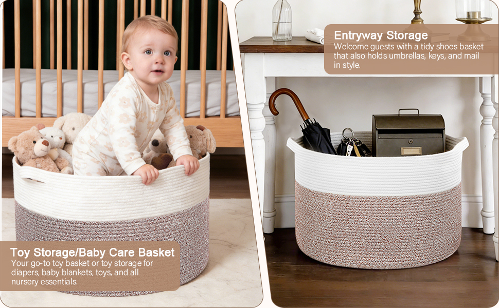 Cotton Rope Baskets for Entryway Storage and Nursery Toy Storage