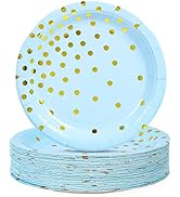 CENLBJ Blue and Gold Party Supplies, Blue Paper Dessert Plates (50-Count)