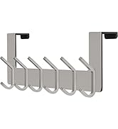Brushed Nickel Over The Door Hooks – Heavy Duty Stainless Steel Door Hanger with 6 Double Hooks f...