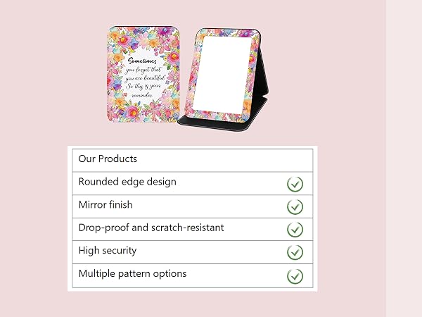 Product comparison diagram for foldable, portable make-up mirrors