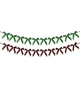 2pcs Hunter Green & Burgundy Red Bow Garland Banner - 8.3 Feet Coquette Ribbon Bow Decorations fo...