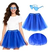 PLULON Tutu 5 Layers Skirt for Women Adults with Heart Sunglasses, Neon Princess Tutus Skirt for ...