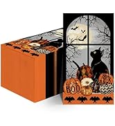 Horaldaily 100 Halloween Disposable Paper Decorative Guest Napkins, Buffalo Plaid and Dots Pumpki...