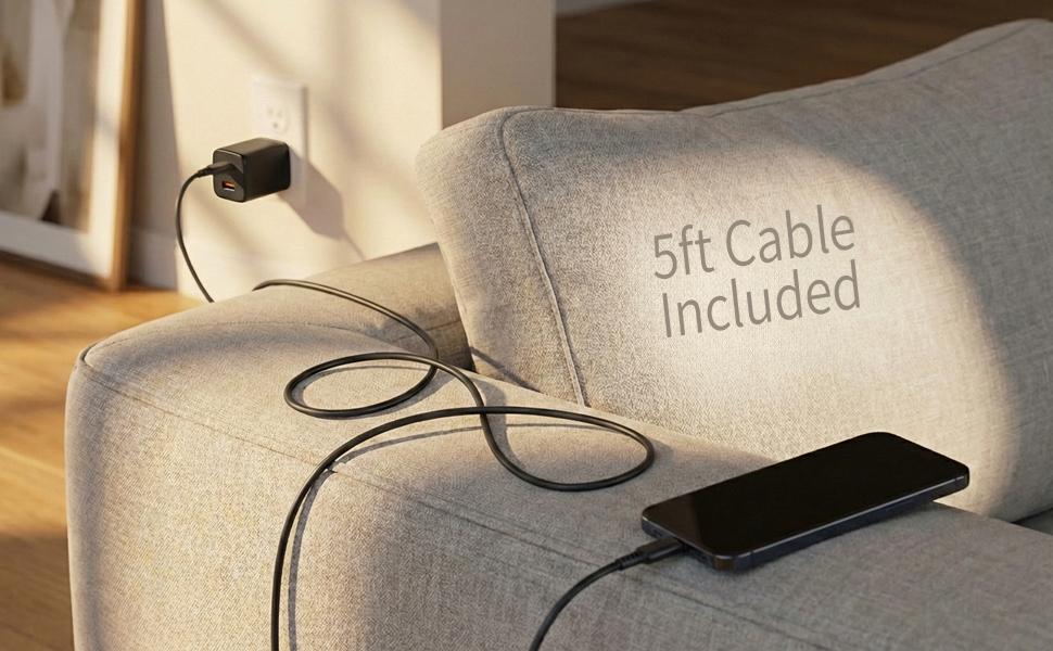 5ft USB C to C Cable Included for iPad Android Google Pixel Smart Charging on Sofa