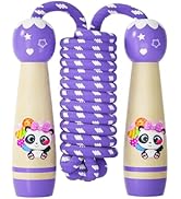 Jump Rope for Kids-Adjustable Cotton Braided Skipping Rope with Wooden Handle for Toddler Fitness...