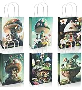 paeyaer 12 Pack AI's Mushroom Theme Party Favor Bags Large Thick Kraft Paper Christmas Goodie Bag...