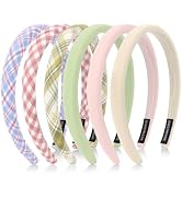 Wecoe Headbands for Women & Girls, Pastel Plaid & Solid Thick Padded Headbands Pack Fashion Non-S...