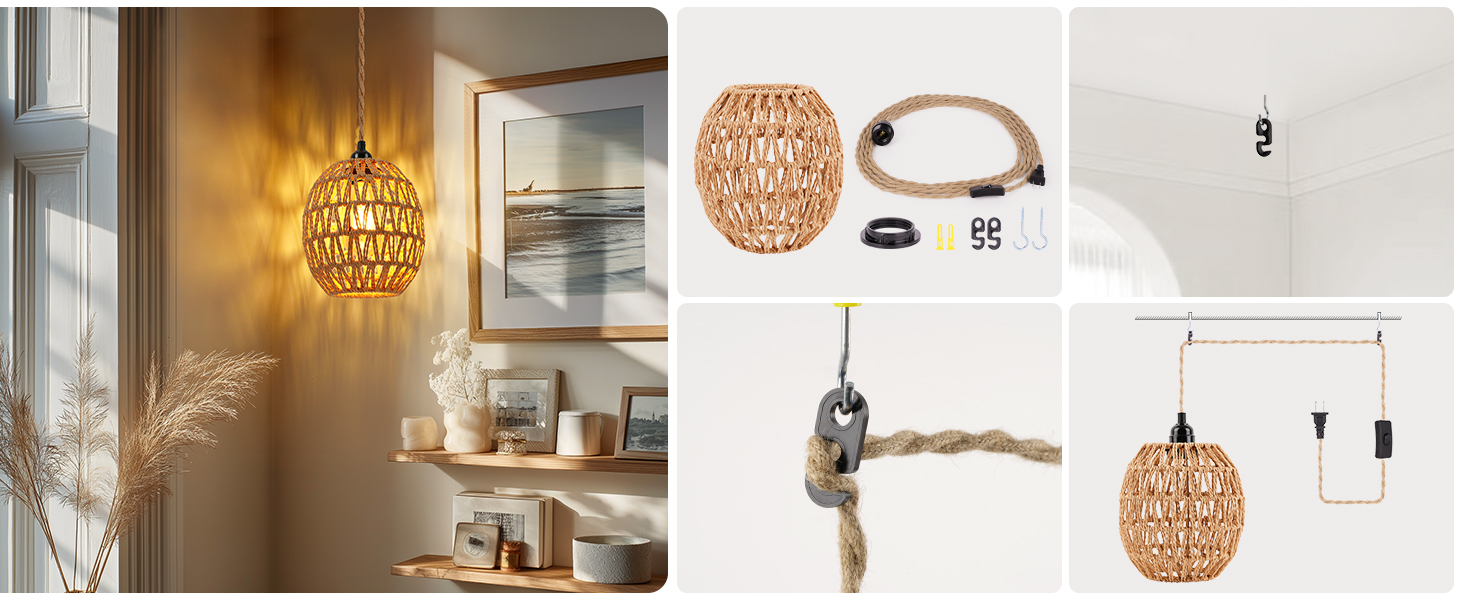 Rattan Pendant Light with Egg Shade