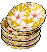 Gnlnkn 8-Inch Ceramic Dinner Plates Set of 4, Hand-Painted Floral Design, Scalloped Edges, Dishwa...