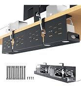 Univivi Under Desk Cable Management Tray - 32" Steel Cord Organizer, No-Drill C-Clamp & Screw Mou...